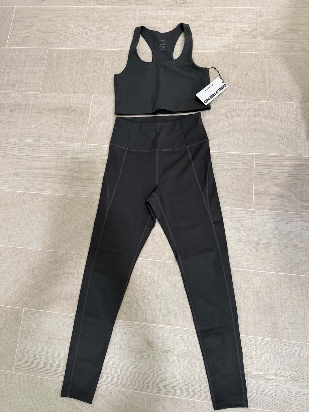 Girlfriend Collective Black High-Rise Leggings and Sports Bra Matching Set